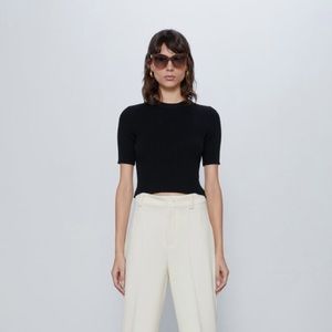 ZARA RIBBED CROPPED SWEATER